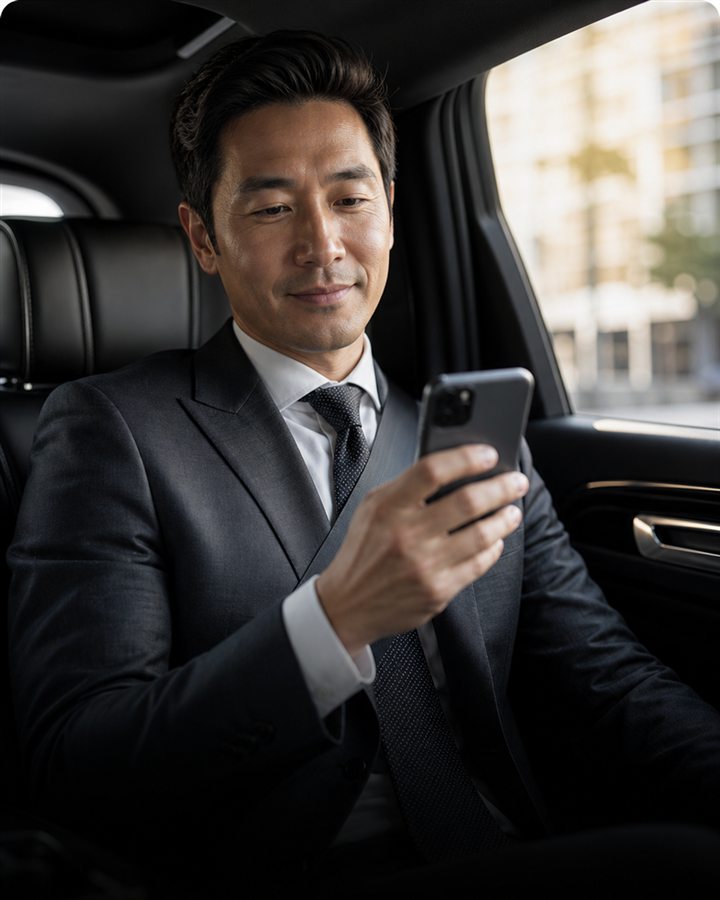 Passenger receiving FarHill Go trip information in the vehicle